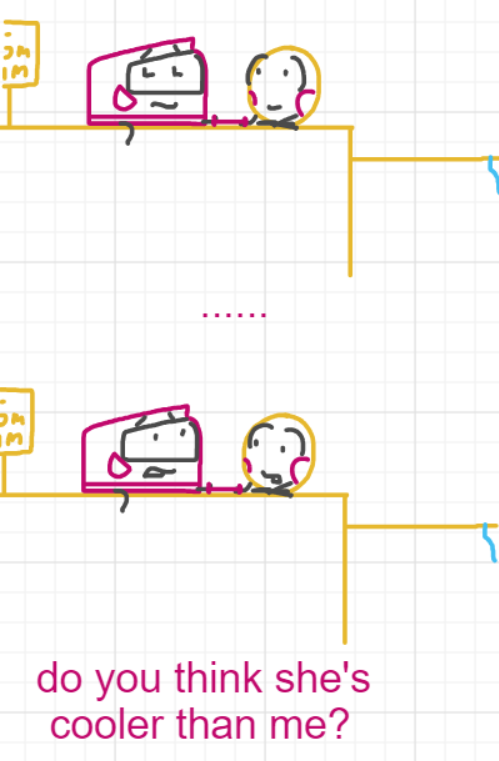 A panel from Running Duos, episode four of the Board Boards object show by Furretwalk/WalkingFurret.